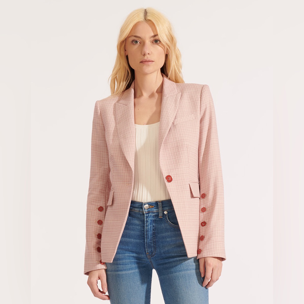 Nwt $695 Veronica Beard Steele Plaid Pink Clay Dickey Jacket Blazer